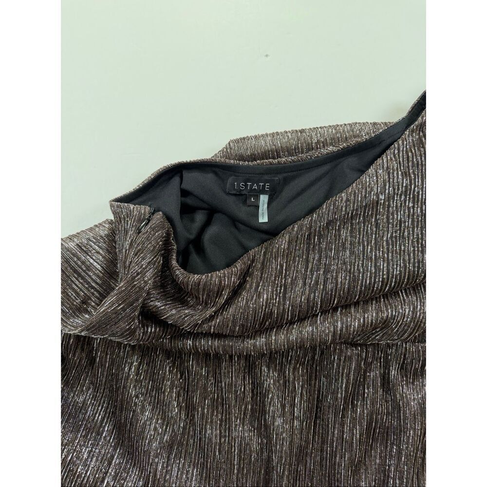 1.STATE Womens Metallic One Shoulder Jumpsuit Wide Leg Bronze Evening Size Large - Picture 4 of 13